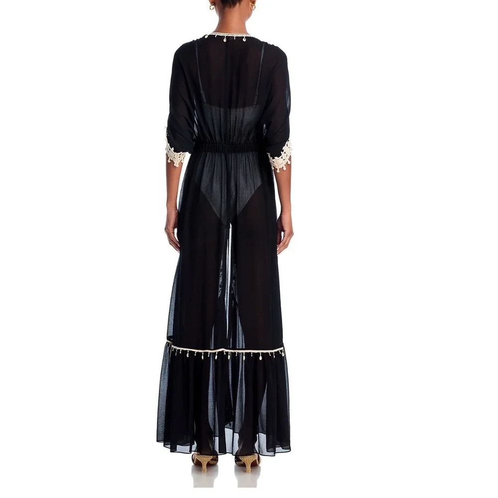 Ramy Brook Nikolai Cover Up Maxi Dress Black Shell Embellished XL NEW